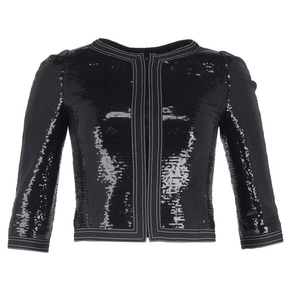 CHANEL Sweaters - Chanel Zipped Sequined Cropped Blazer in Black Polyester